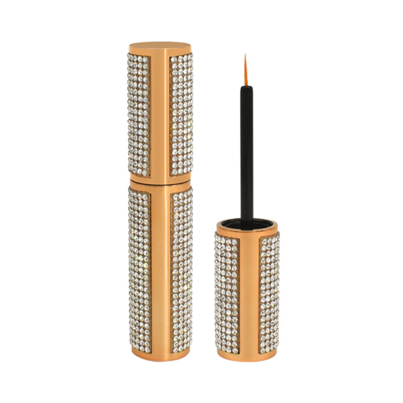 Densara Eyebrow and Lash Fiber Filler gold rhinestone applicator tube, open and closed