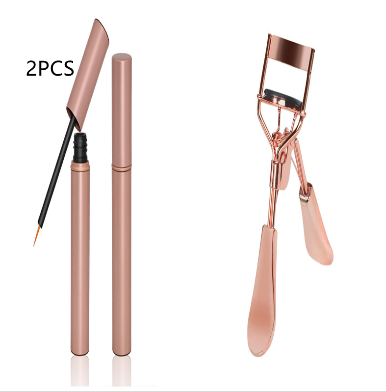 Densara Eyebrow and Lash Fiber Filler rose gold applicator tube, 2-piece set with eyelash curler
