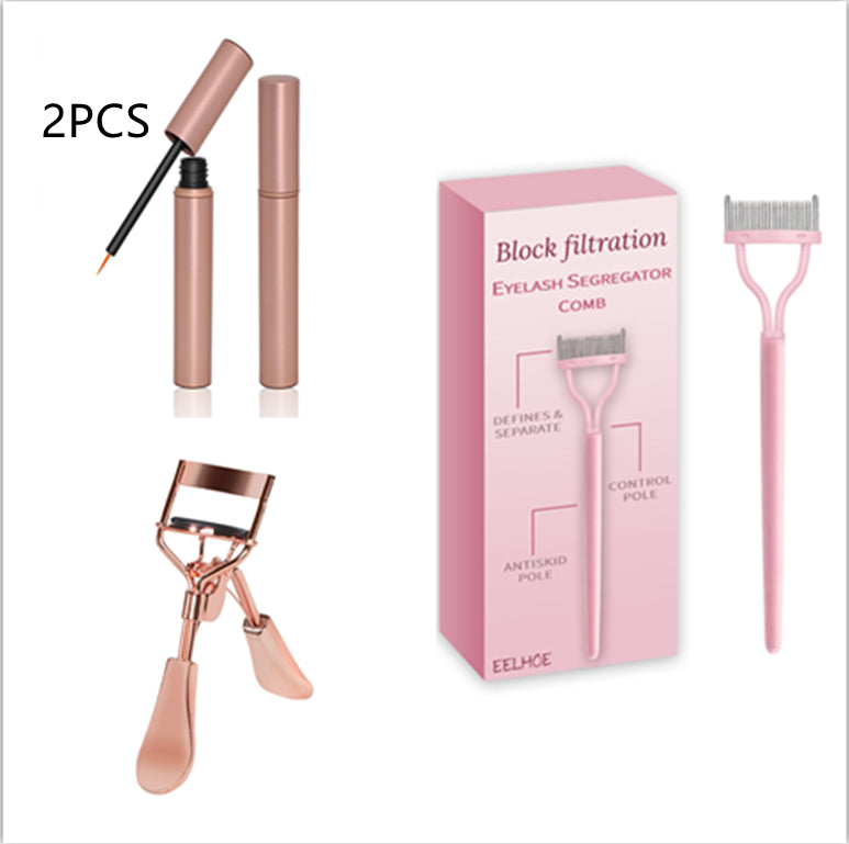 Densara Eyebrow and Lash Fiber Filler rose gold applicator set with eyelash curler and lash comb accessory