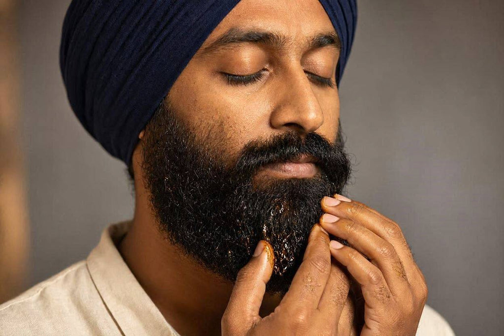 East Moon Beard Growth Oil applied with fingertips