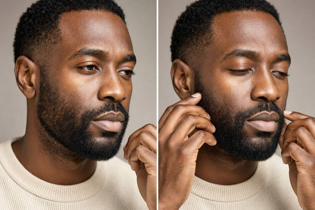 Man grooming and touching his beard